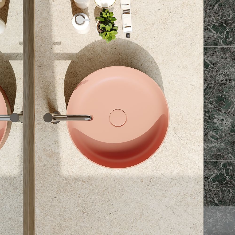 KT-2018 Vintage Red Textured Solid Surface Round Above-Counter Basin