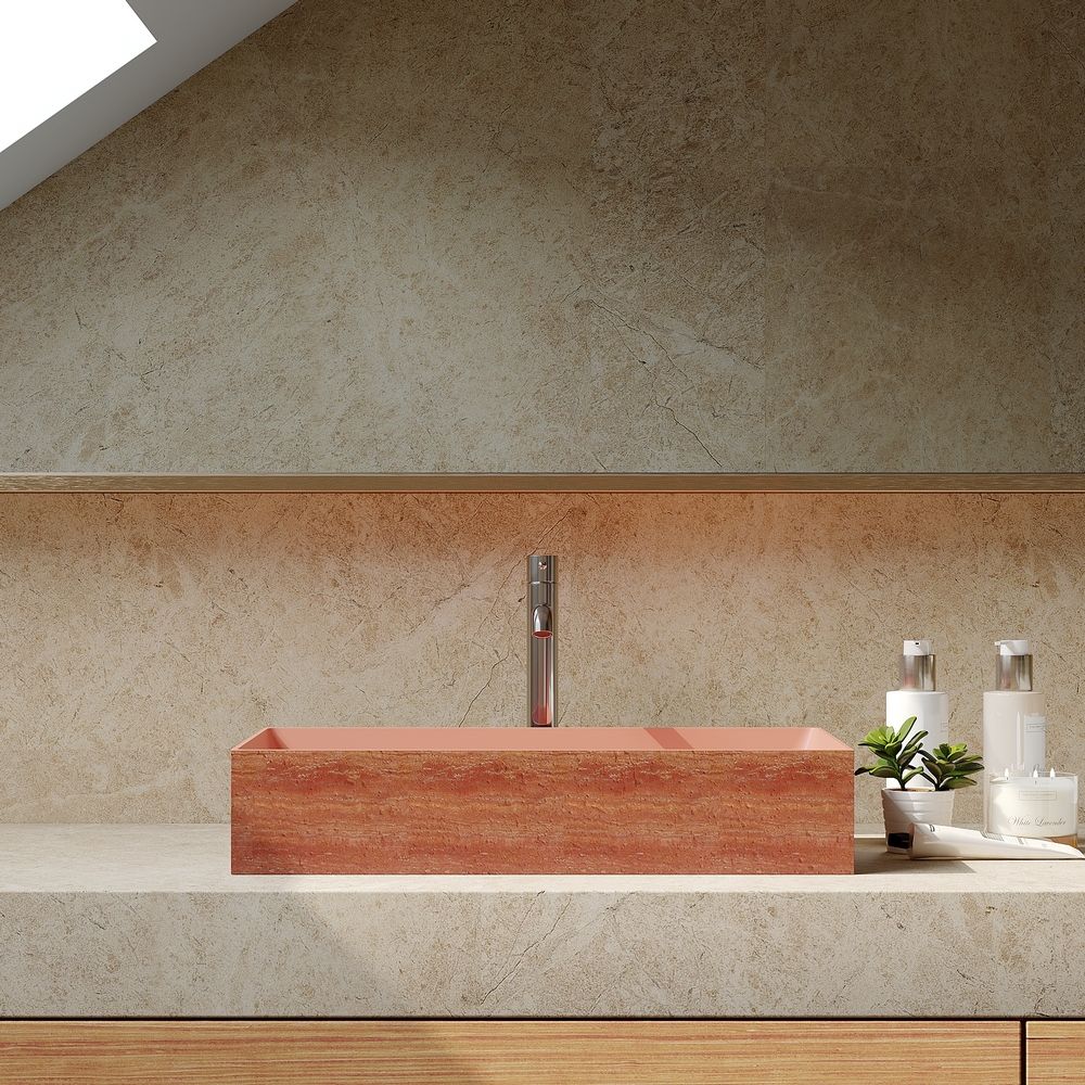 KT-2019 Vintage Red Textured Rectangular Solid Surface Above-Counter Basin