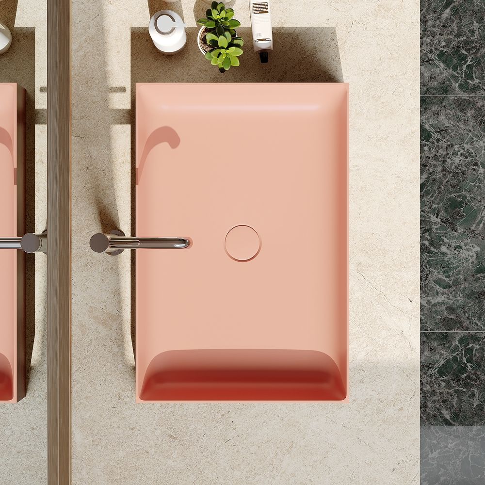 KT-2019 Vintage Red Textured Rectangular Solid Surface Above-Counter Basin