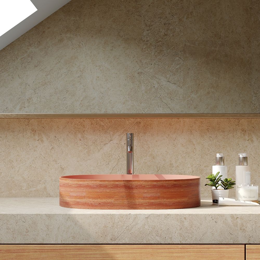KT-2020 Vintage Red Textured Oval Solid Surface Above-Counter Basin