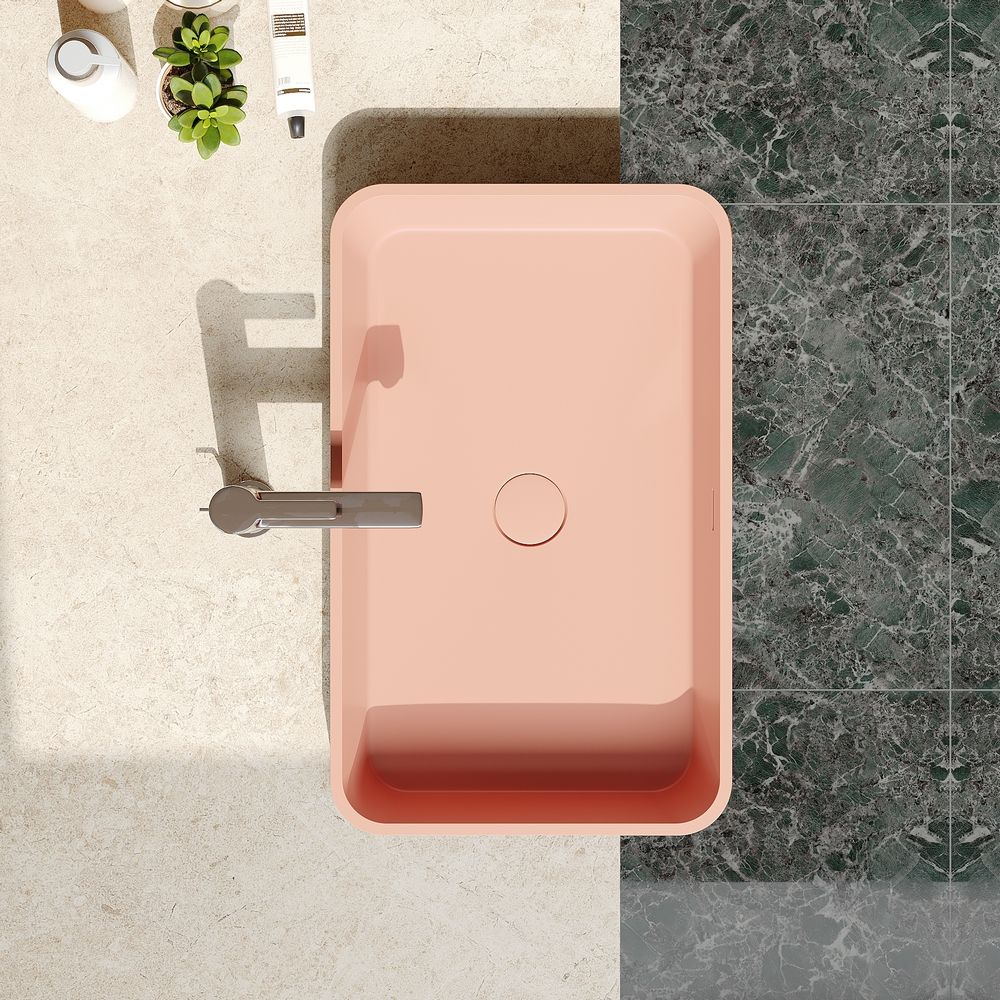 KT-2135 Vintage Red Textured Rectangular Semi-Recessed Solid Surface Above-Counter Basin