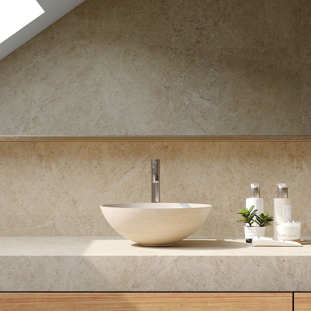KT-2001 Beige Artistic Round Solid Surface Above-Counter Basin