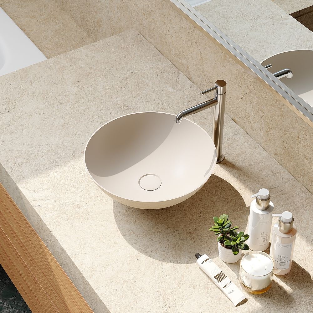 KT-2001 Beige Artistic Round Solid Surface Above-Counter Basin
