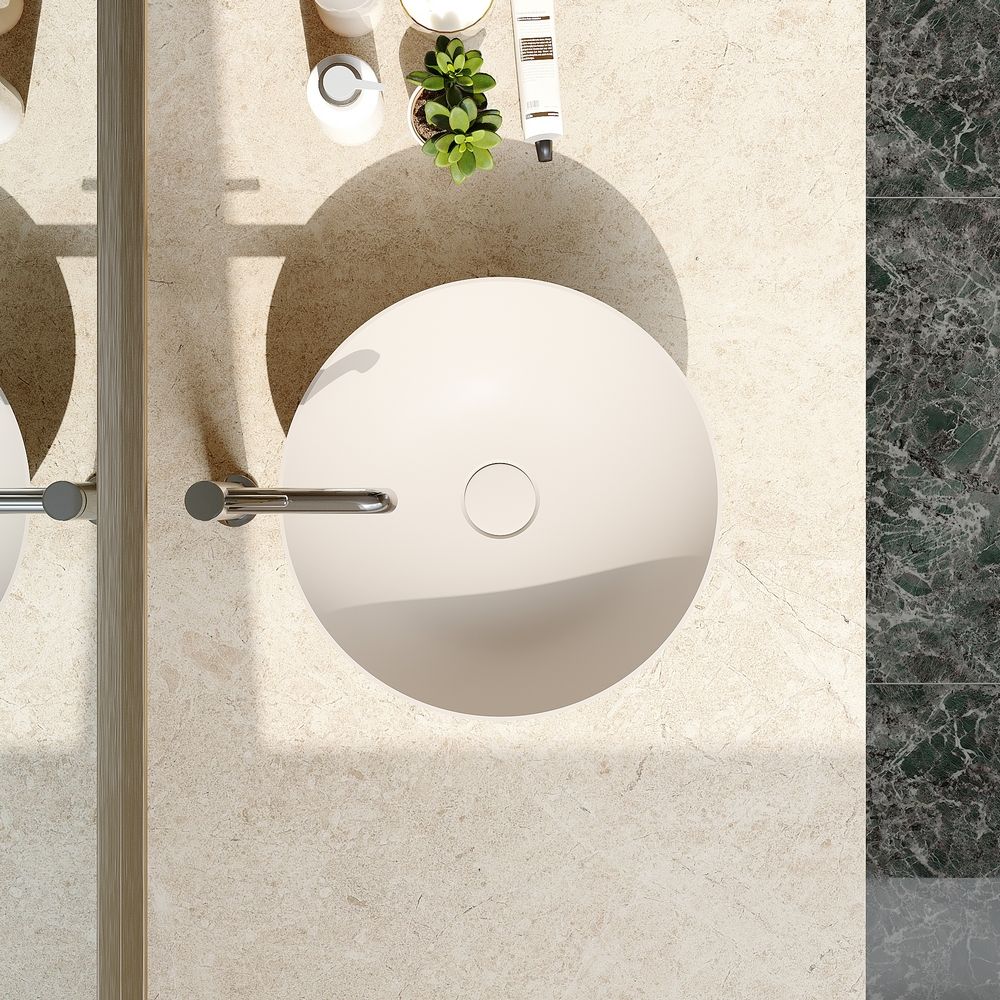KT-2001 Beige Artistic Round Solid Surface Above-Counter Basin