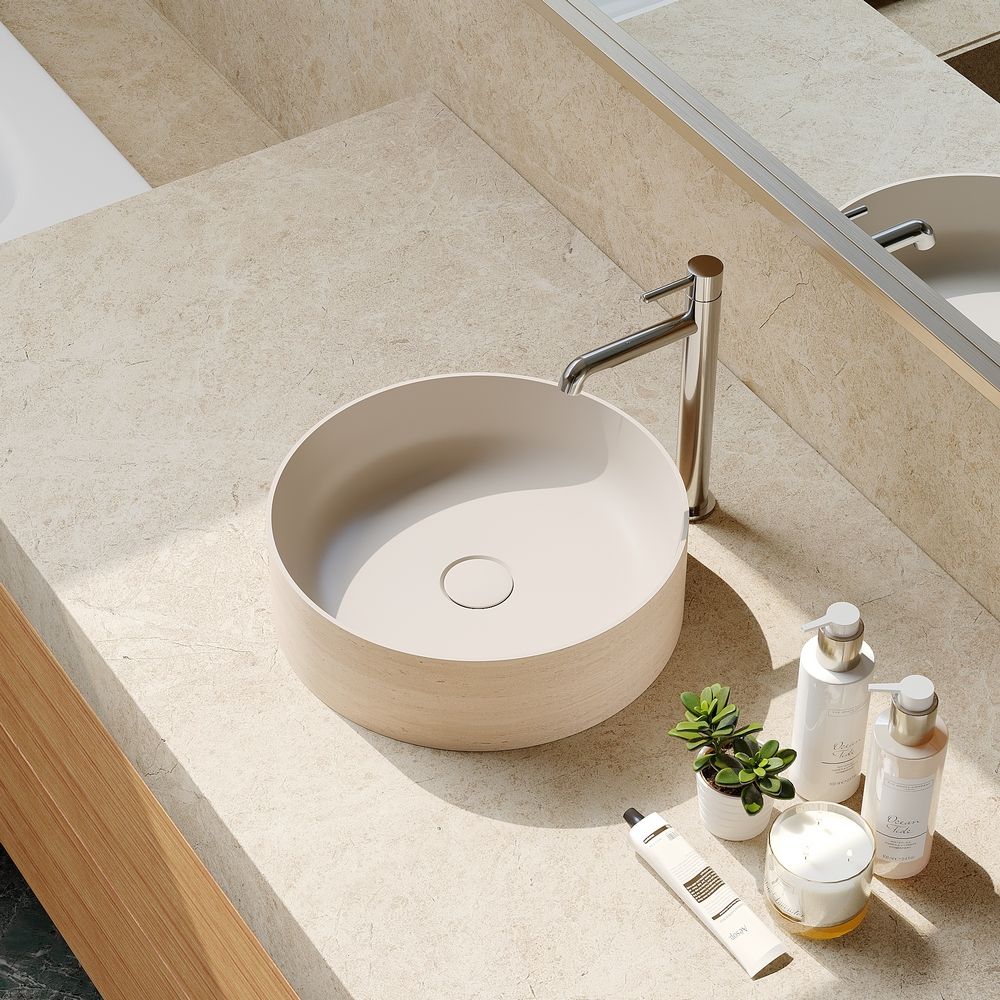 KT-2018 Beige Textured Round Solid Surface Above-Counter Basin