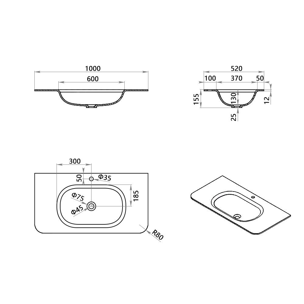 KT-2270 Modern Minimalist Solid Surface Integrated Basin