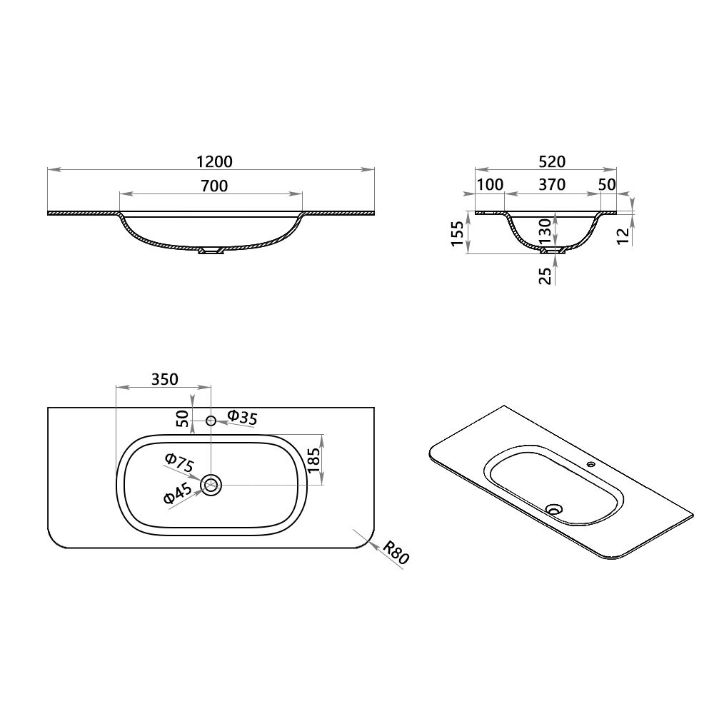 KT-2270 Modern Minimalist Solid Surface Integrated Basin