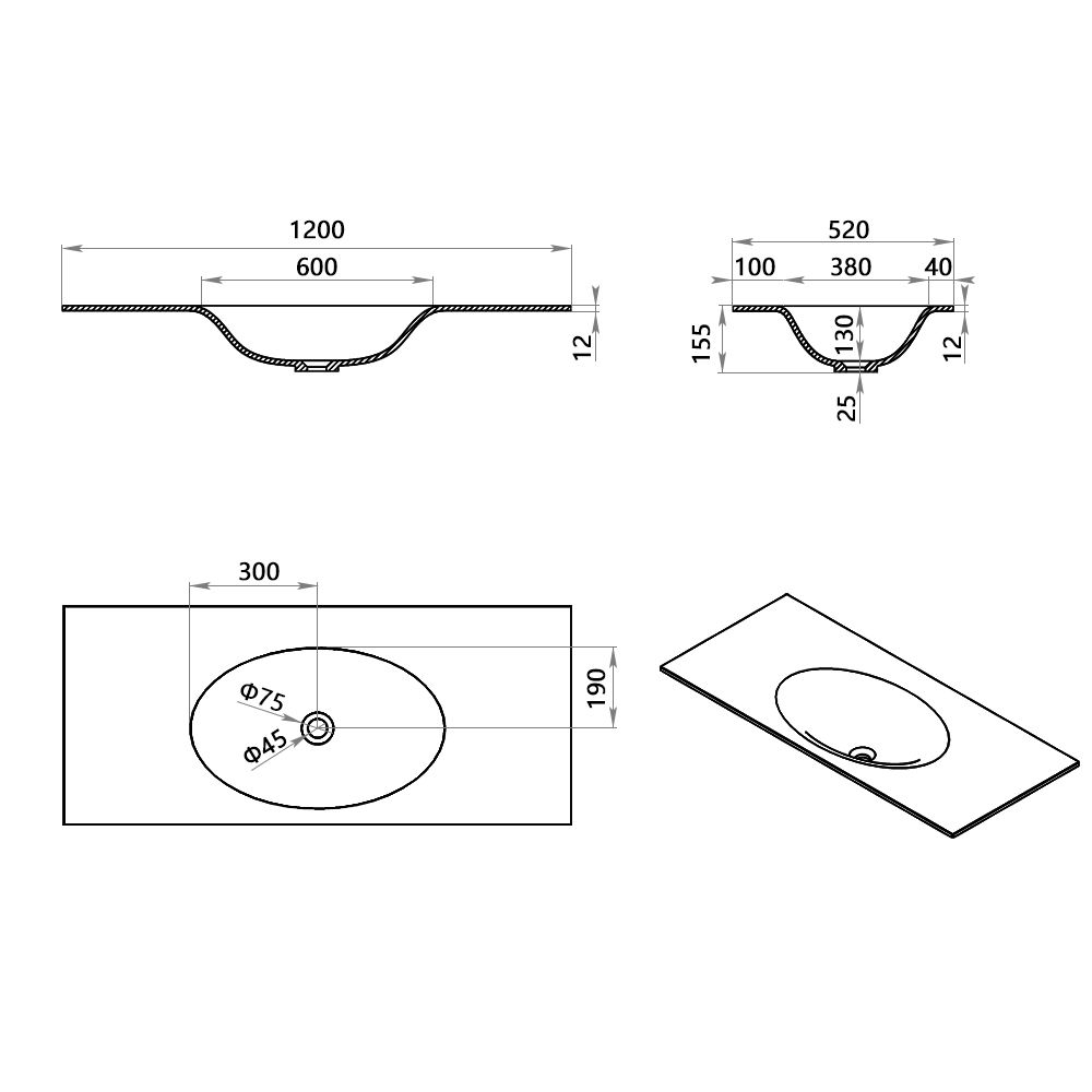 KT-2271 Modern Minimalist Solid Surface Integrated Wash Basin
