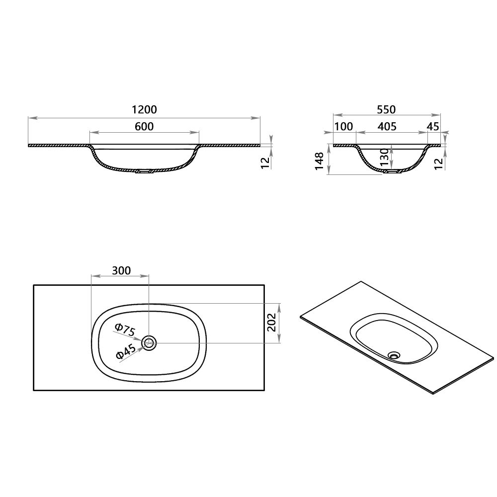 KT-2272 Solid Surface Integrated Basin