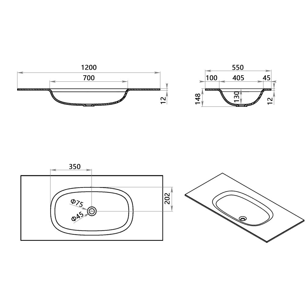 KT-2272 Solid Surface Integrated Basin