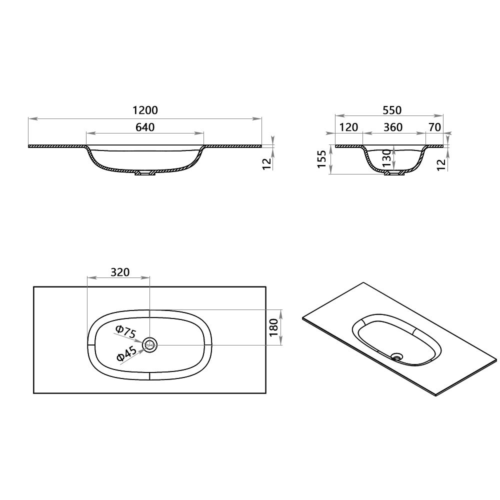KT-2272 Solid Surface Integrated Basin