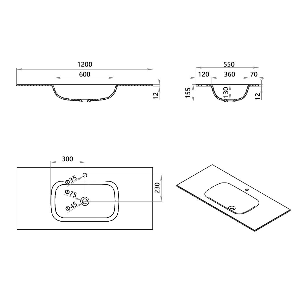 KT-2275 Solid Surface Integrated Basin