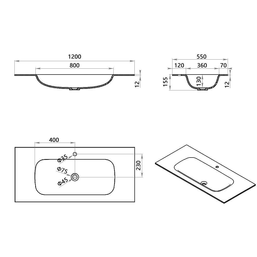 KT-2275 Solid Surface Integrated Basin