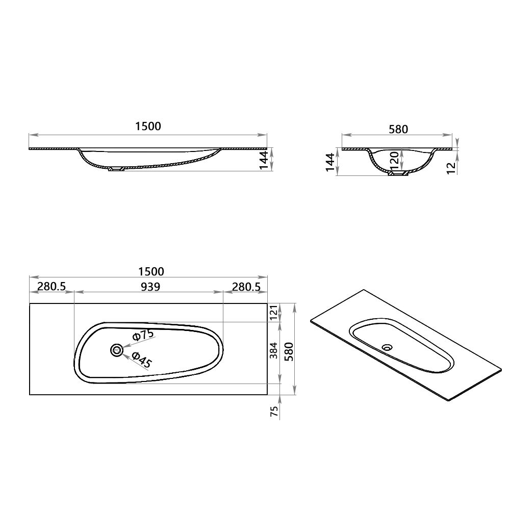 KT-2280 Solid Surface Integrated Basin