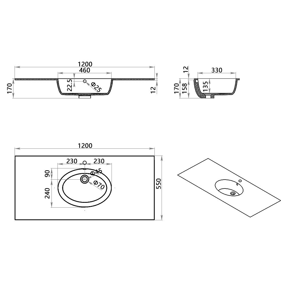 KT-9602 Solid Surface Integrated Basin