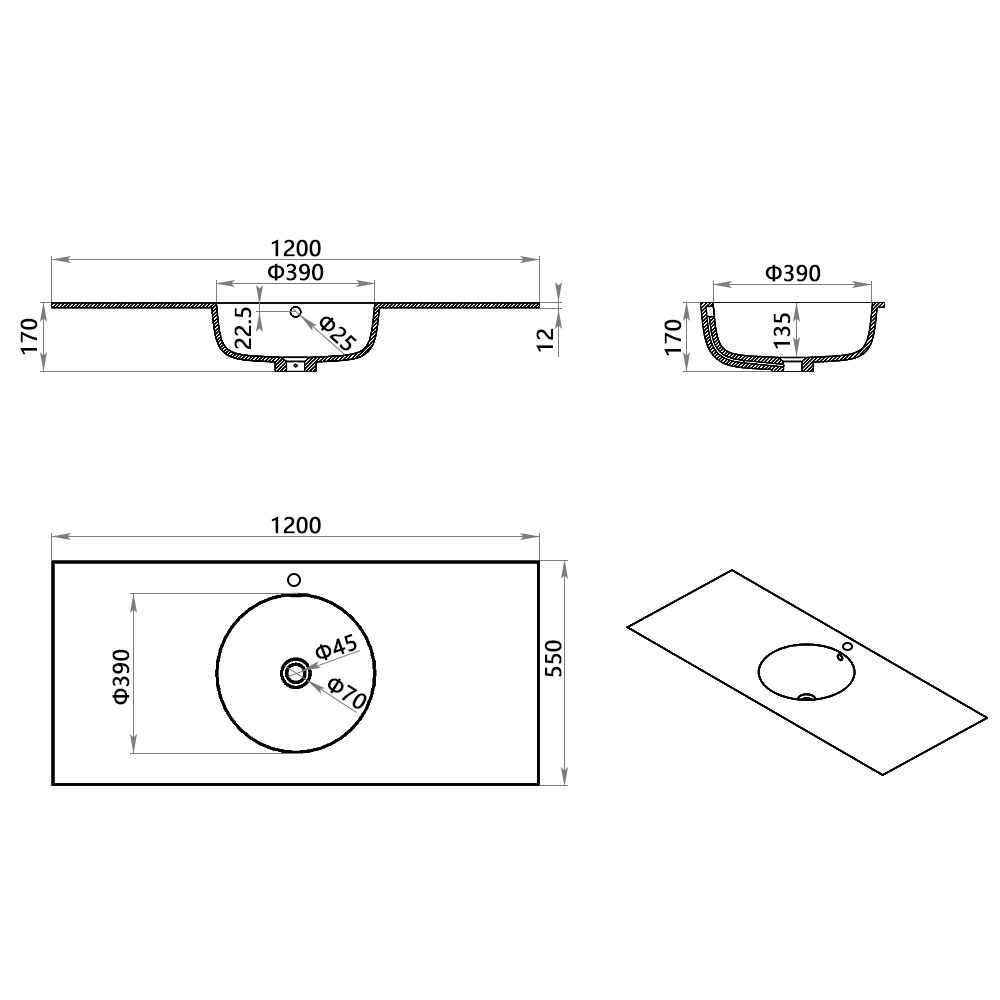KT-9603 Solid Surface Integrated Basin