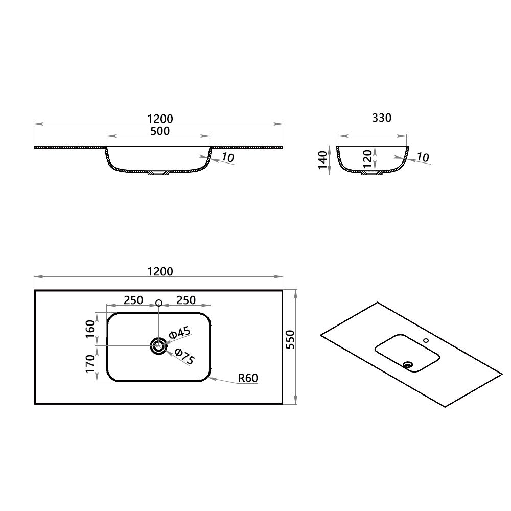 KT-9609 Solid Surface Integrated Basin