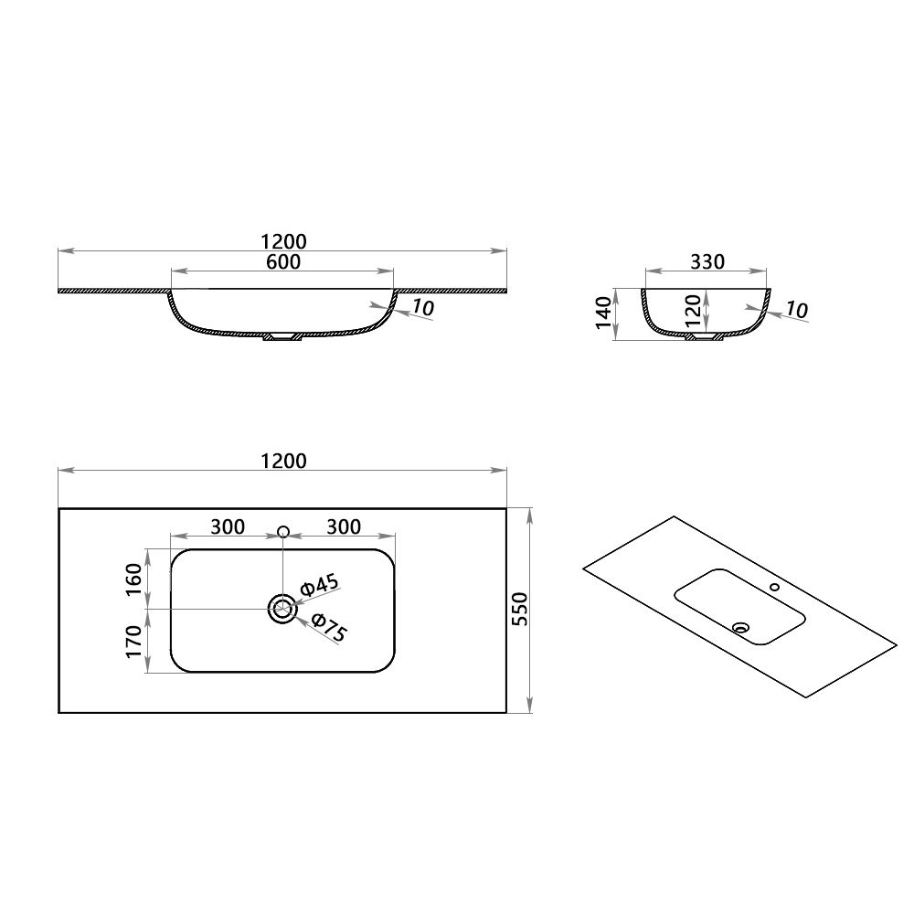 KT-9609 Solid Surface Integrated Basin
