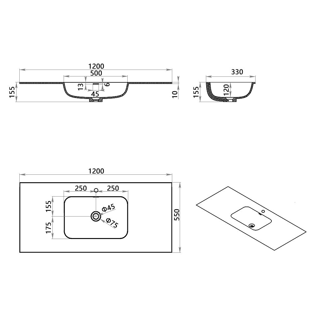 KT-9609 Solid Surface Integrated Basin