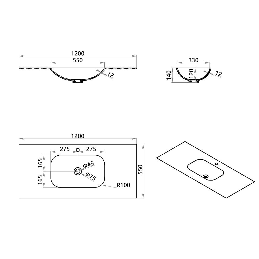 KT-9610 Minimalist Solid Surface Integrated Countertop Basin