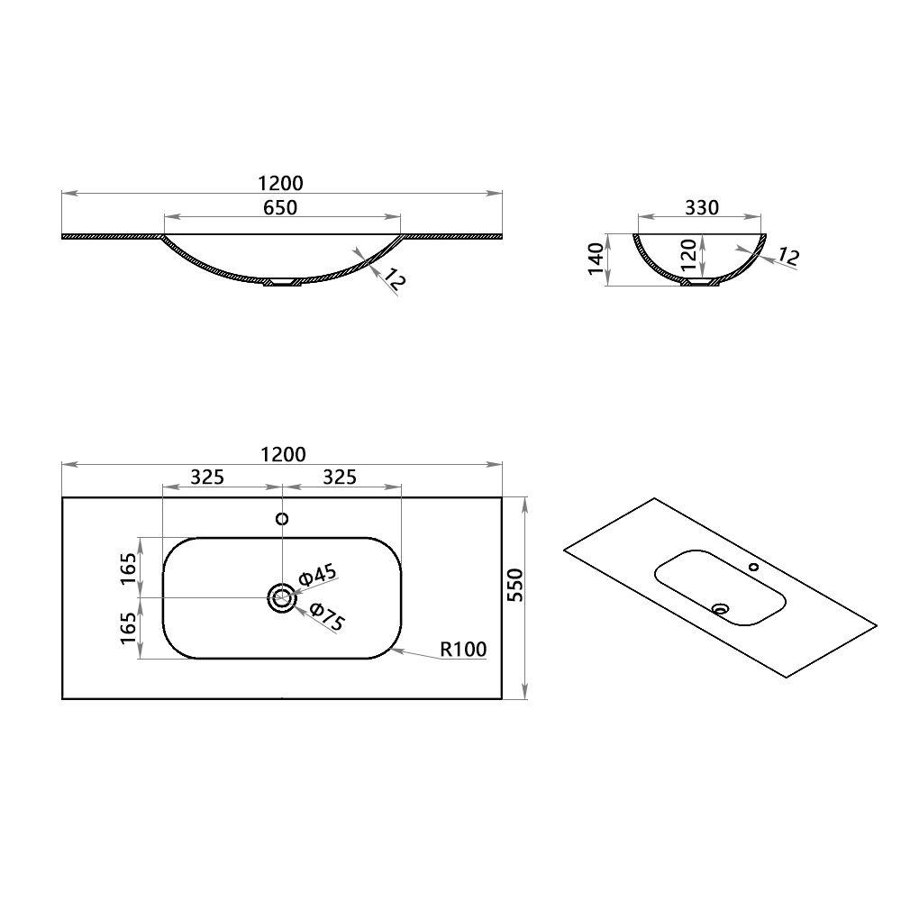 KT-9610 Minimalist Solid Surface Integrated Countertop Basin