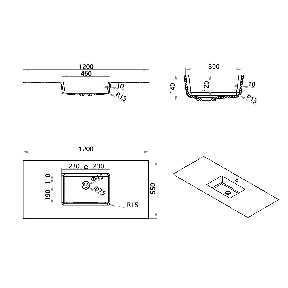 KT-9611 Minimalist Solid Surface Integrated Countertop Basin