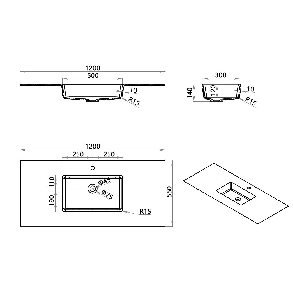 KT-9611 Minimalist Solid Surface Integrated Countertop Basin
