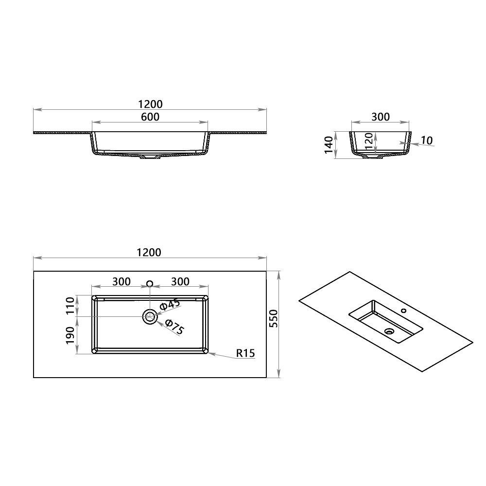KT-9611 Minimalist Solid Surface Integrated Countertop Basin