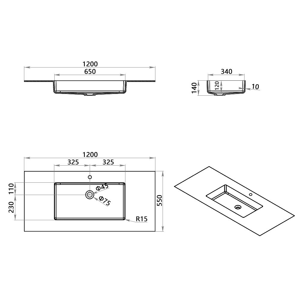 KT-9611 Minimalist Solid Surface Integrated Countertop Basin