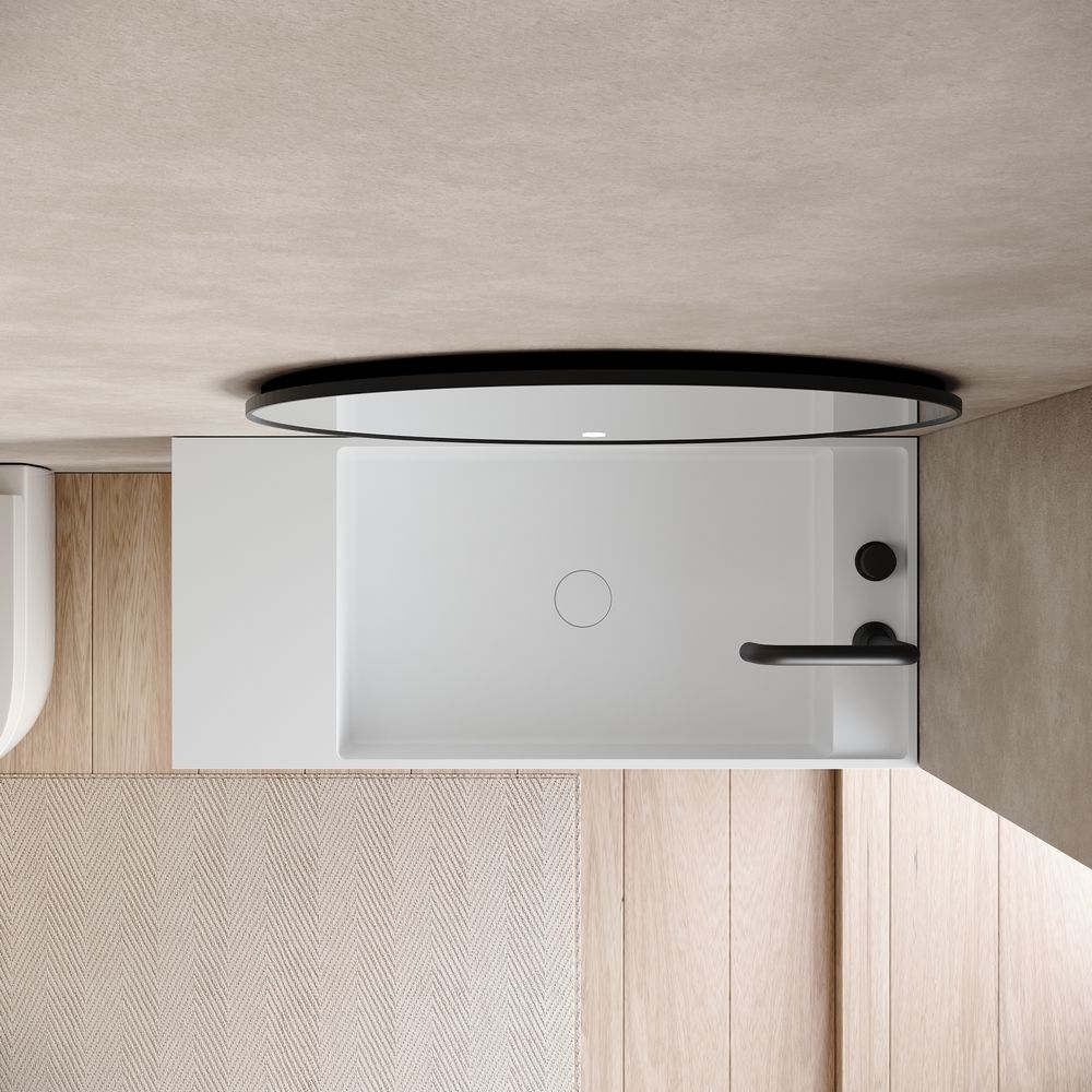 KT-6505 Solid Surface Wall-Mounted Basin with Storage Shelf