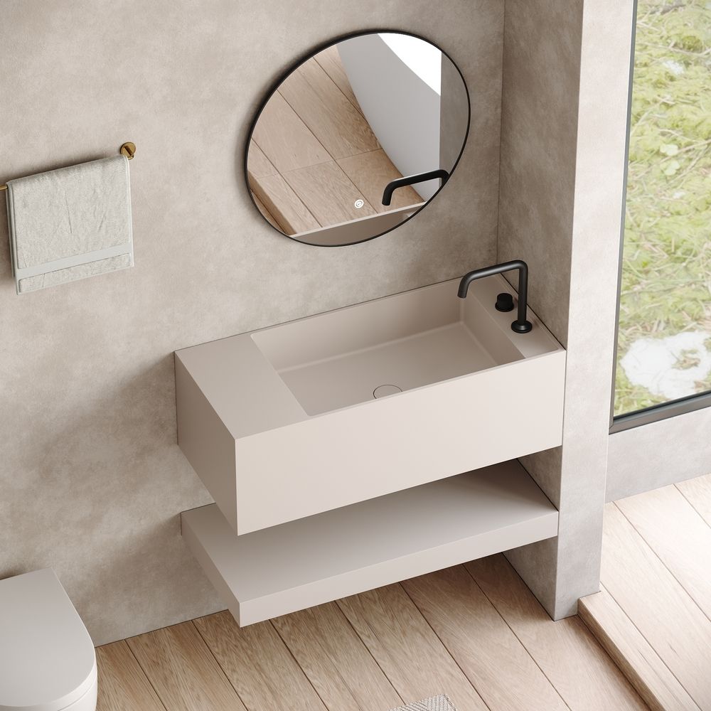 KT-6505 Solid Surface Wall-Mounted Basin with Storage Shelf