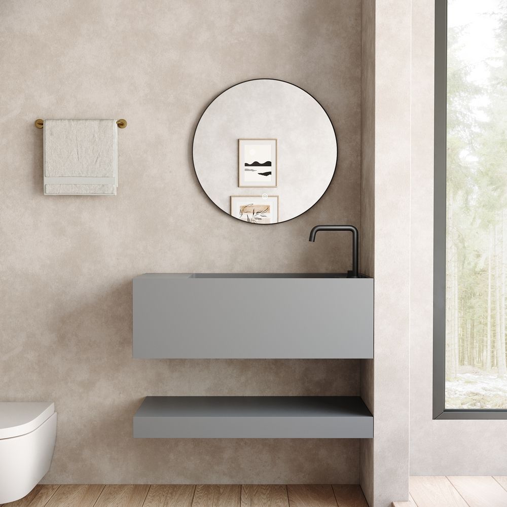 KT-6505 Solid Surface Wall-Mounted Basin with Storage Shelf