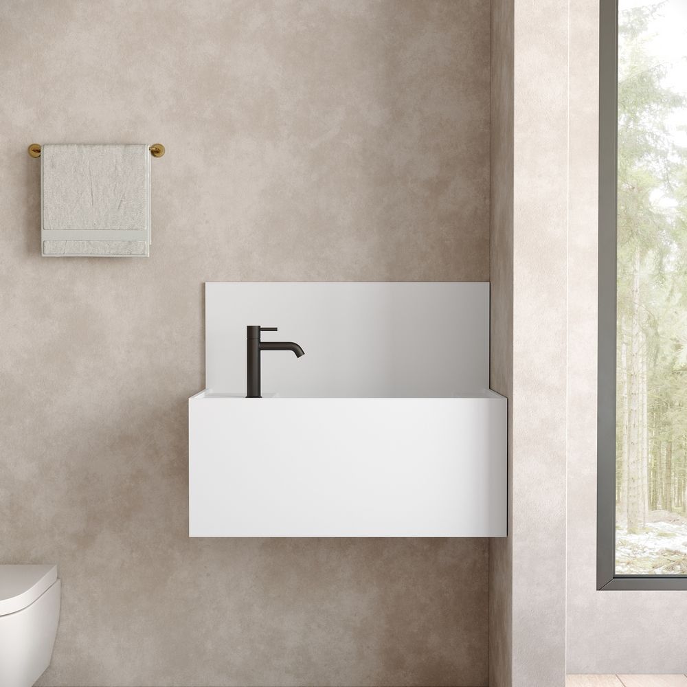 KT-6509 Minimalist Solid Surface Wall-Mounted Wash Basin with Back Panel