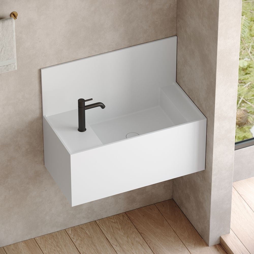 KT-6509 Minimalist Solid Surface Wall-Mounted Wash Basin with Back Panel