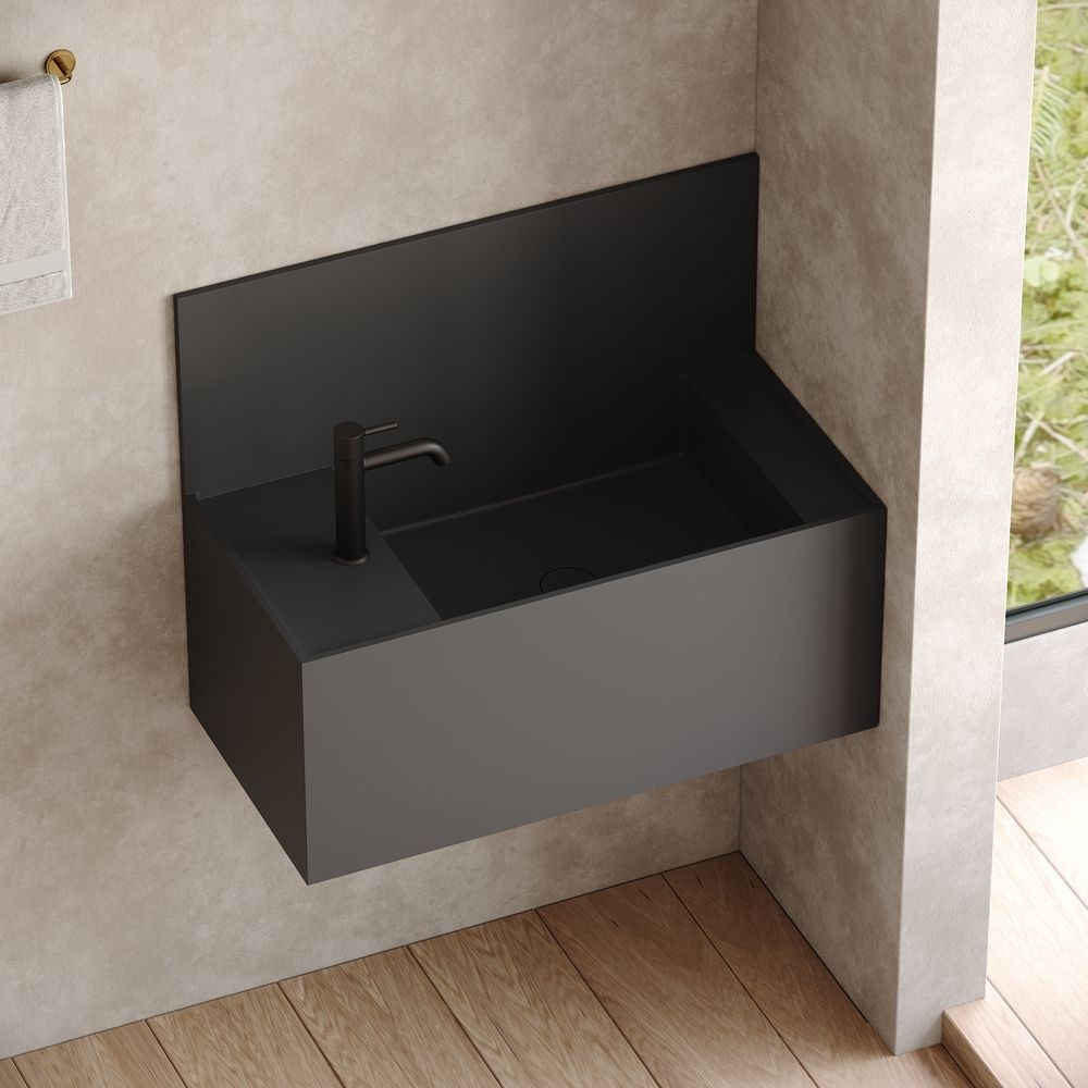 KT-6509 Minimalist Solid Surface Wall-Mounted Wash Basin with Back Panel