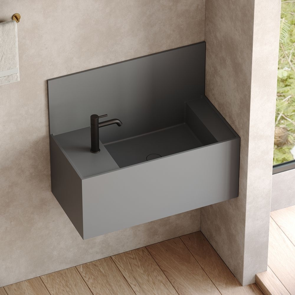 KT-6509 Minimalist Solid Surface Wall-Mounted Wash Basin with Back Panel