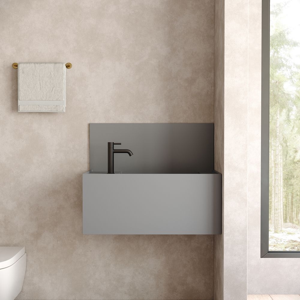 KT-6509 Minimalist Solid Surface Wall-Mounted Wash Basin with Back Panel