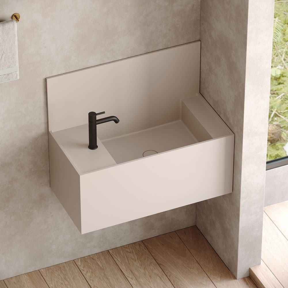 KT-6509 Minimalist Solid Surface Wall-Mounted Wash Basin with Back Panel