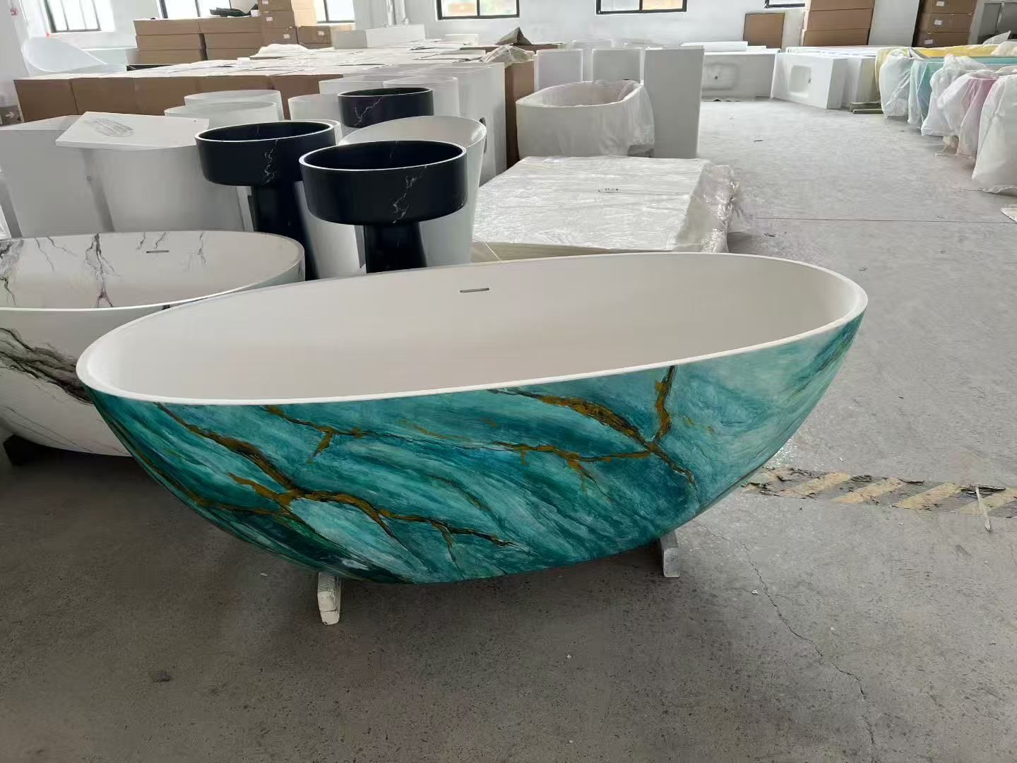 BW-1004 Marble-Pattern Solid Surface Bathtub
