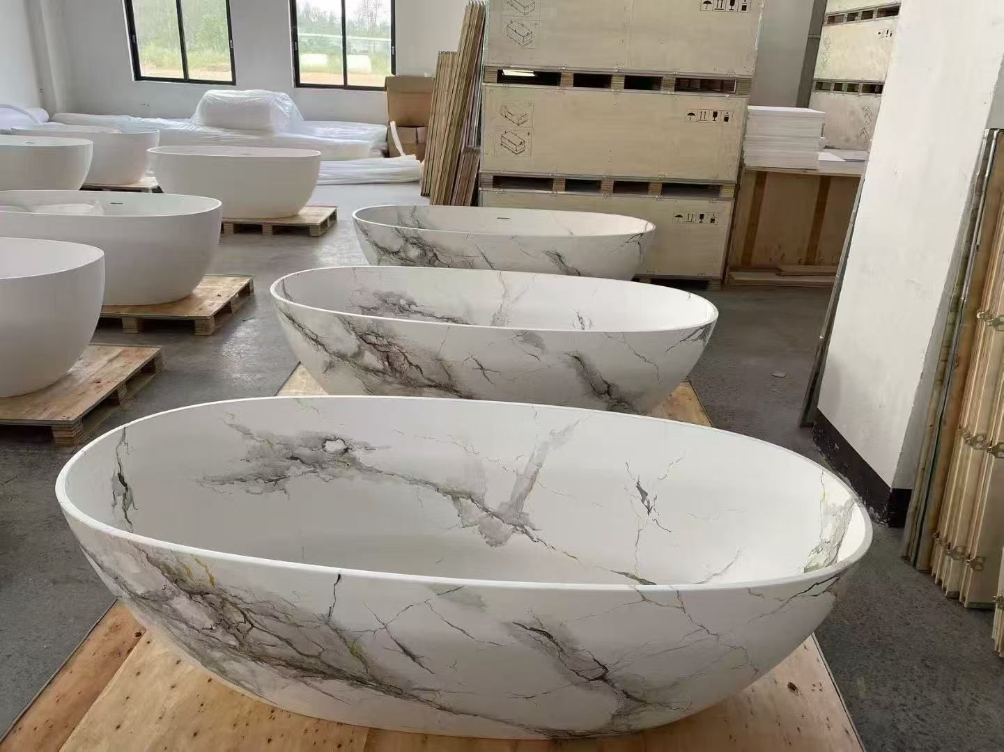 Modern Luxury Marble-Pattern Solid Surface Bathtub