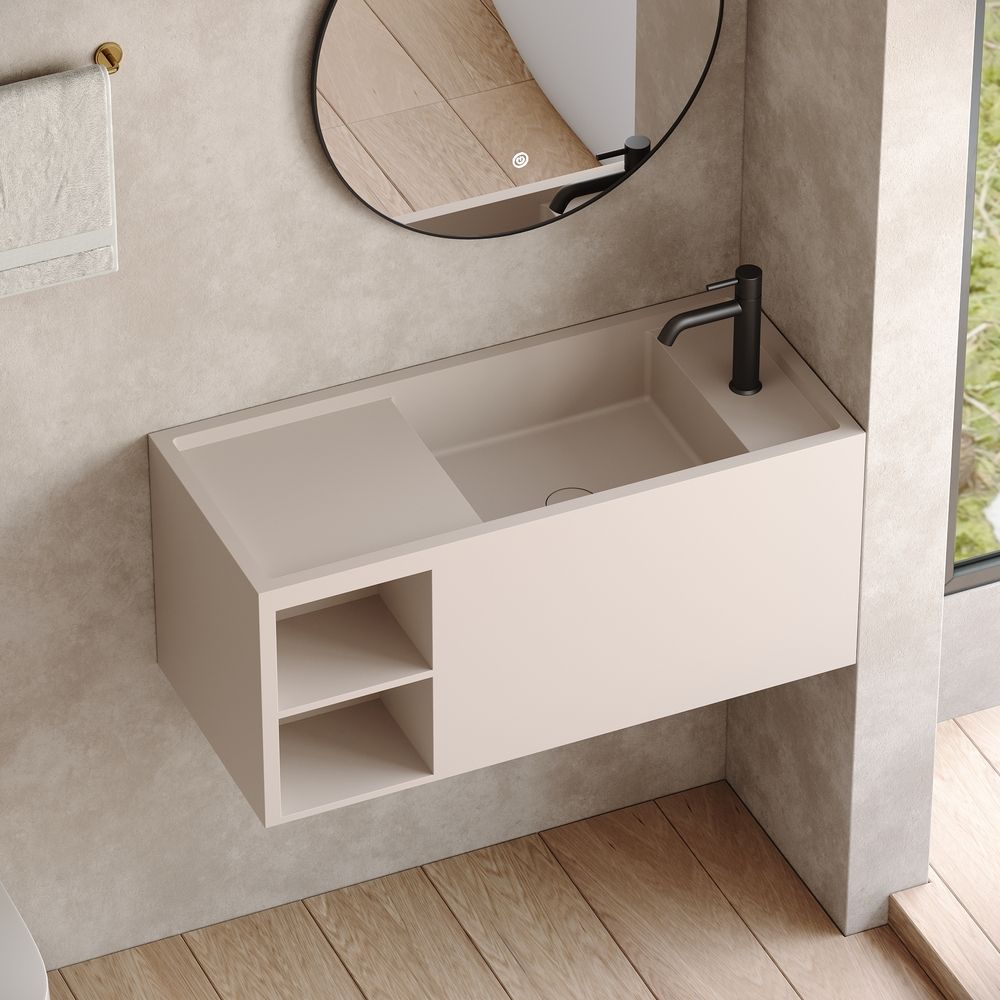 KT-6512 Solid Surface Wall-Hung Wash Basin with Storage Shelf