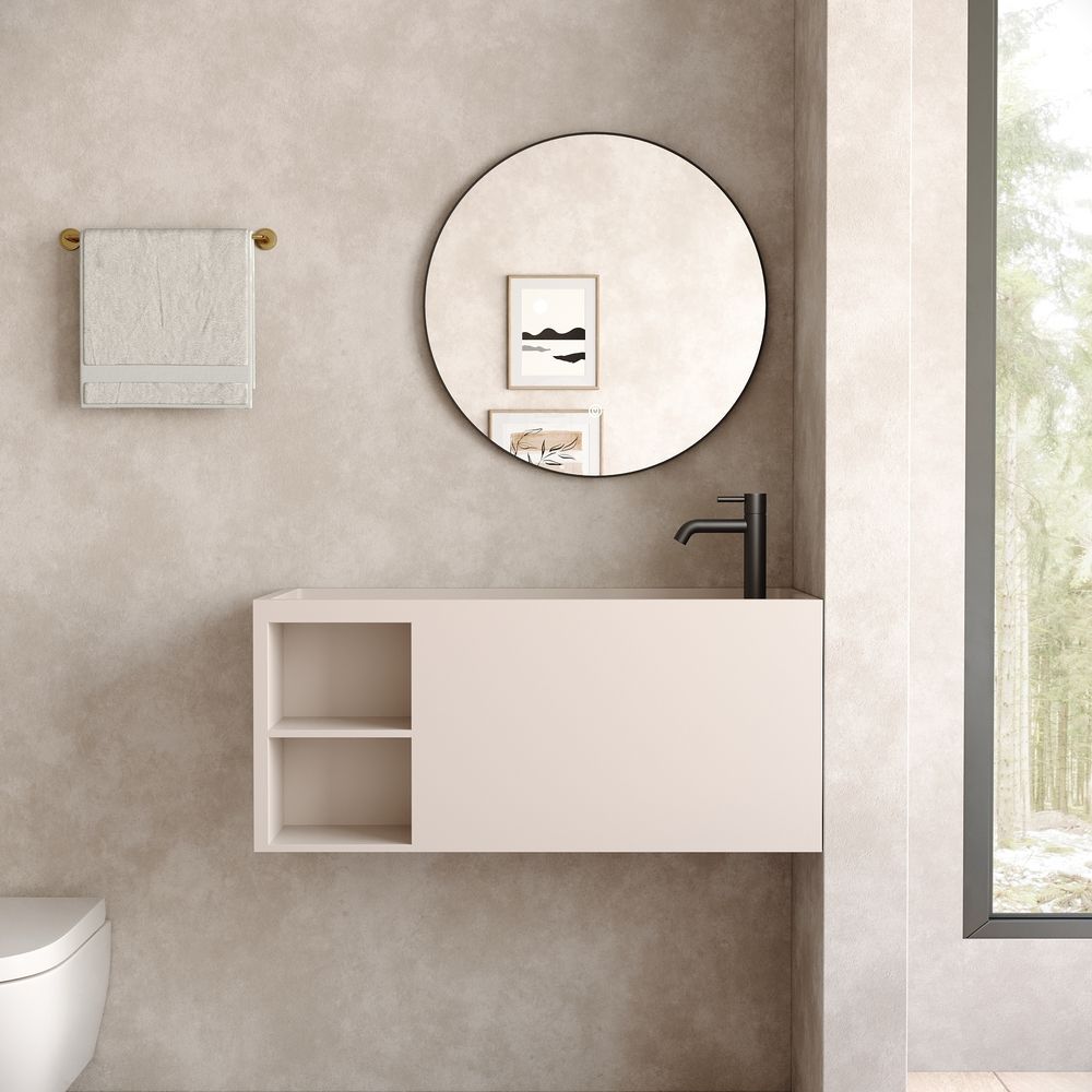 KT-6512 Solid Surface Wall-Hung Wash Basin with Storage Shelf