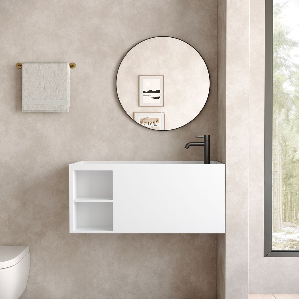 KT-6512 Solid Surface Wall-Hung Wash Basin with Storage Shelf
