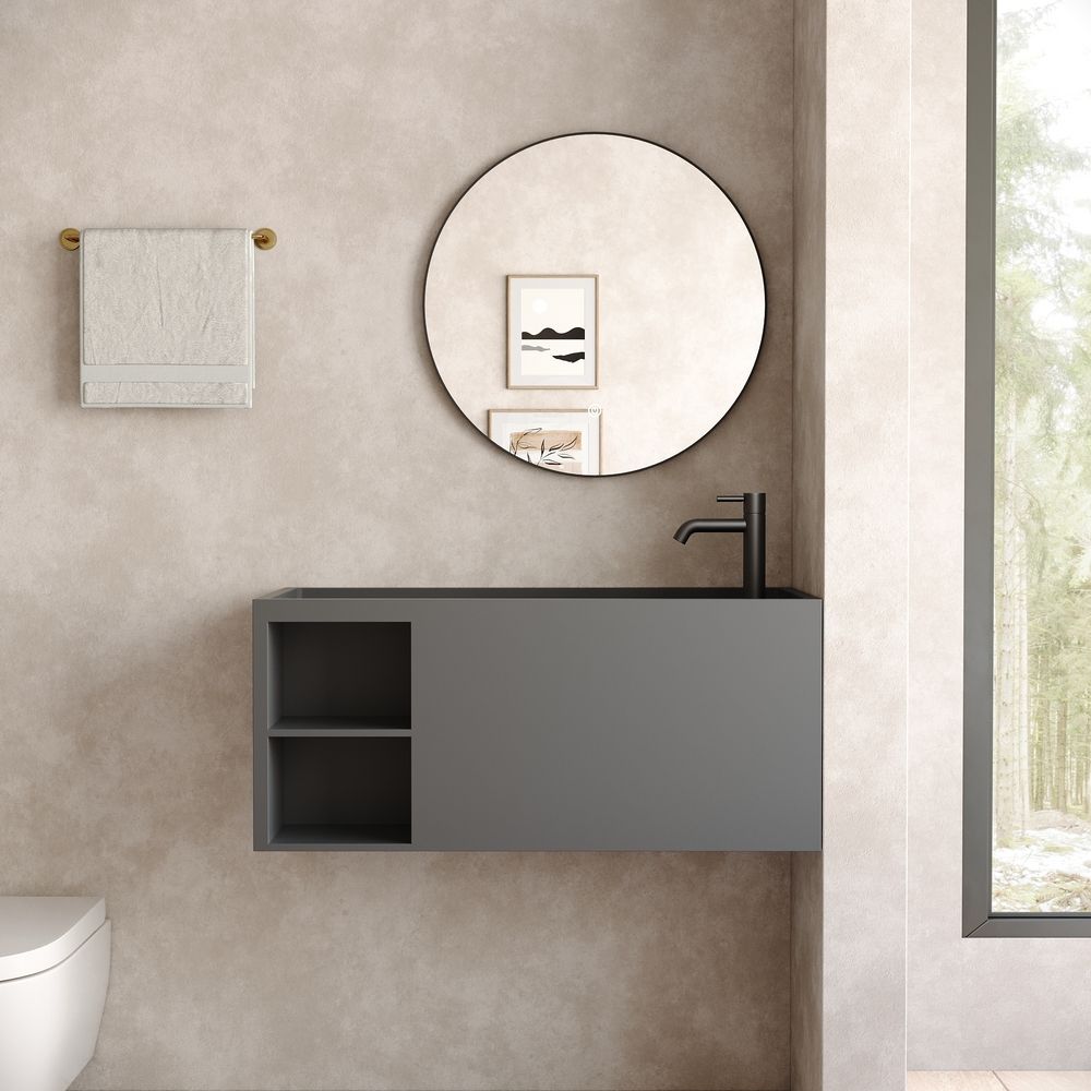 KT-6512 Solid Surface Wall-Hung Wash Basin with Storage Shelf