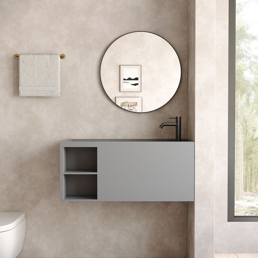 KT-6512 Solid Surface Wall-Hung Wash Basin with Storage Shelf