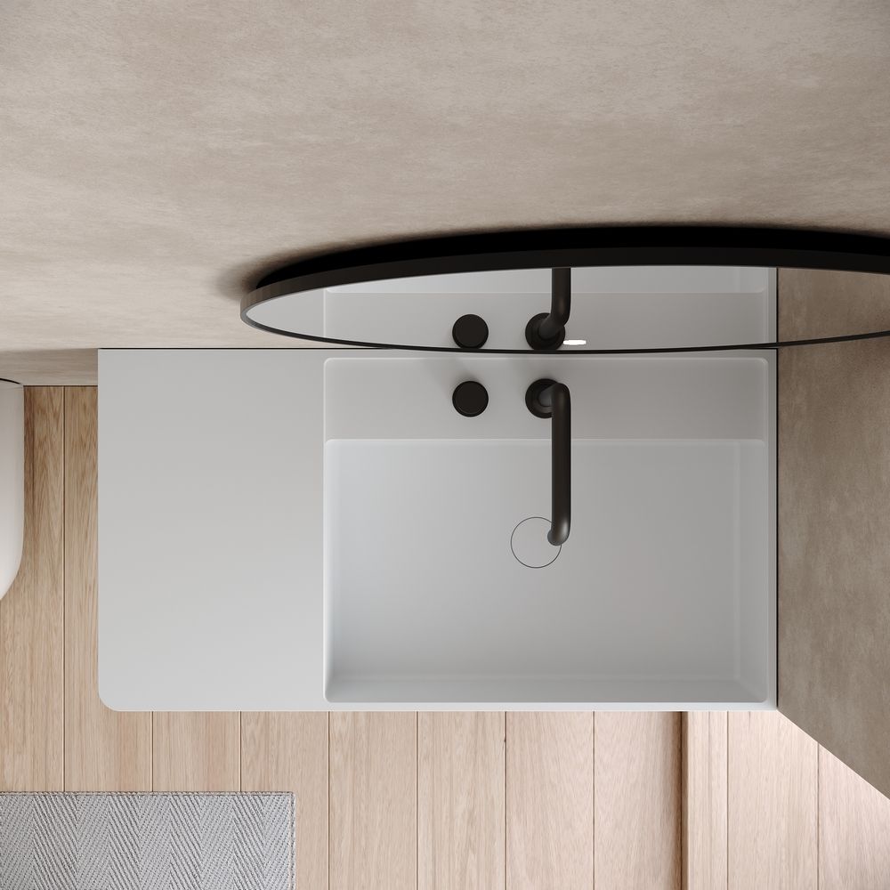 KT-6514 Solid Surface Wall-Hung Wash Basin with Storage Space