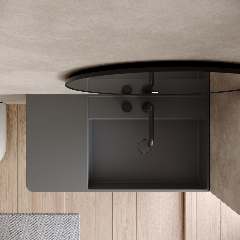 KT-6514 Solid Surface Wall-Hung Wash Basin with Storage Space