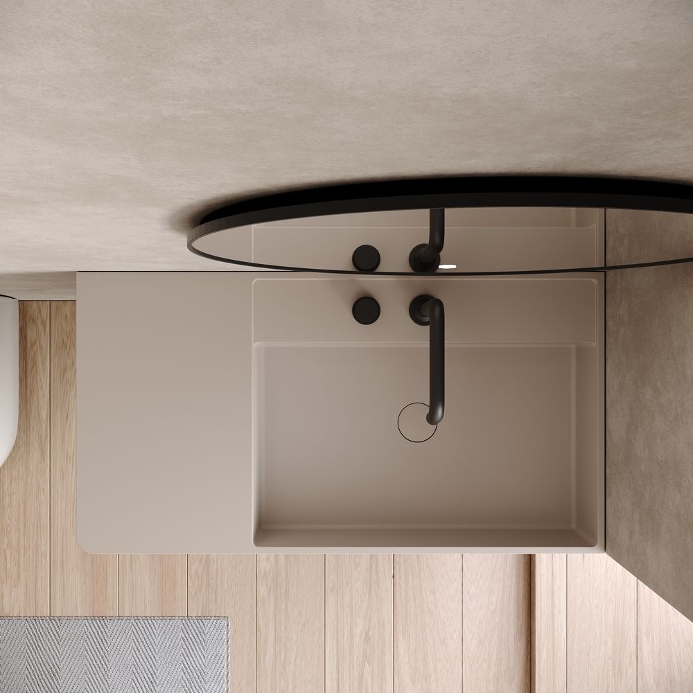 KT-6514 Solid Surface Wall-Hung Wash Basin with Storage Space