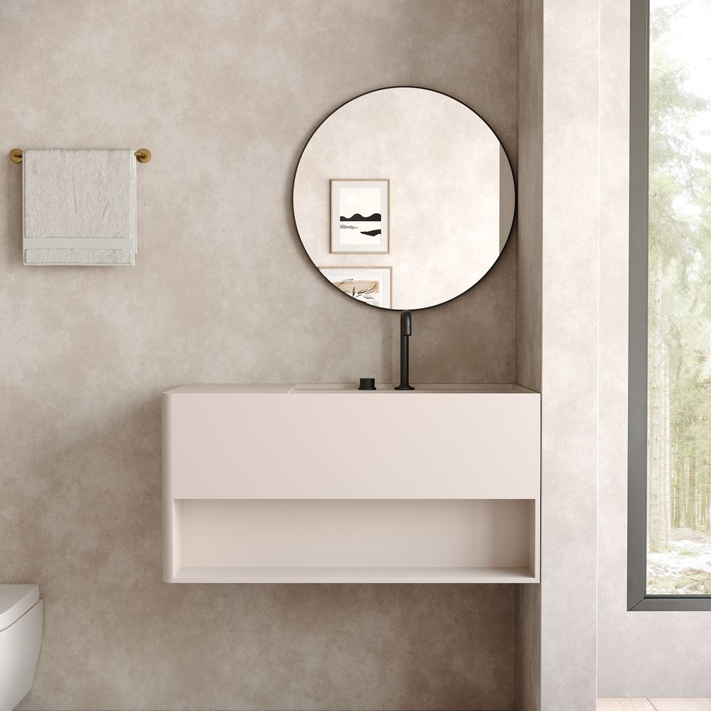 KT-6514 Solid Surface Wall-Hung Wash Basin with Storage Space