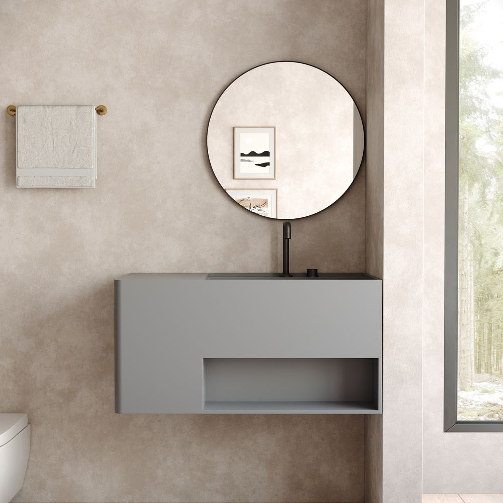 KT-6515 Modern Minimalist Solid Surface Wall-Hung Basin (Multi-Color, Double Storage Design)